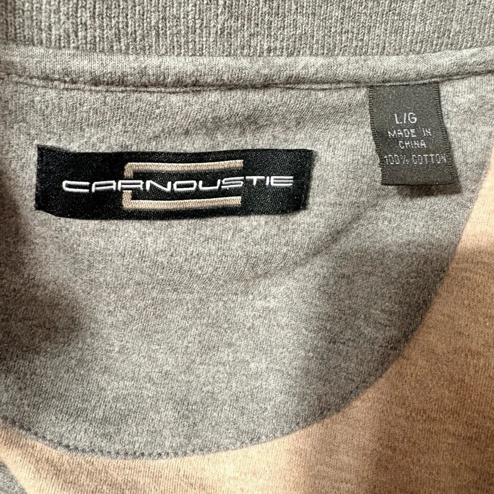 Men's Carnoustie Tan 1/4 Zip Pull Over Golf Casual Cotton Sweater Vest Gray Trim